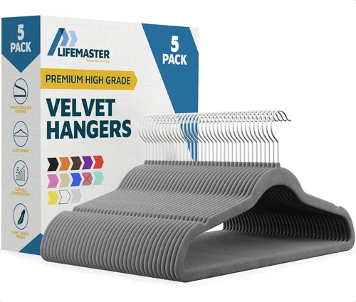 Miniatura 27 de Lifemaster Juego de perchas de plástico antideslizante de terciopelo, juego de 50 piezas antideslizantes con gancho giratorio de 360°, ahorro
