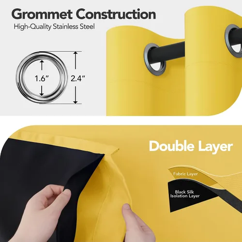 Miniatura 36 de Deconovo Cortinas opacas 100% con forro negro, cortinas con ojales aisladas térmicamente que reducen el ruido, doble capa para oscurecer