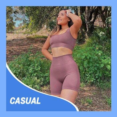 Miniatura 2 de GAYHAY Pantalones cortos de entrenamiento de 3 piezas para mujer, sin costuras, acanalados, con levantamiento de glúteos, cintura alta, pantalones