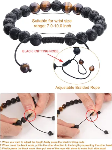 Miniatura 3 de Pulsera difusor de aceite esencial de piedra de lava ajustable, cuerda trenzada, cuentas de yoga para hombres y mujeres, piedra original