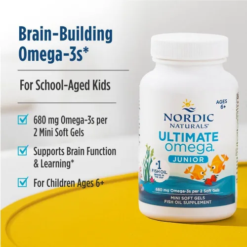 Miniatura 3 de Nordic Naturals Ultimate Omega Jr., Fresa - 90 mini geles blandos - 680 omega-3 totales con EPA y DHA - Salud cerebral, estado de ánimo