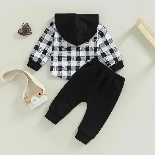 Miniatura 38 de Ropa de bebé niño 3 6 9 12 18 24M 3T Conjunto de pantalones con capucha patchwork sudadera con capucha pantalones de rayas traje de otoño invierno