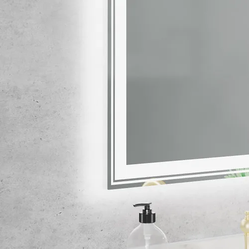 Miniatura 7 de Espejo de baño iluminado por LED de 36 x 28 pulgadas, montado en la pared, memoria antivaho con brillo ajustable, luz delantera y trasera, espejo