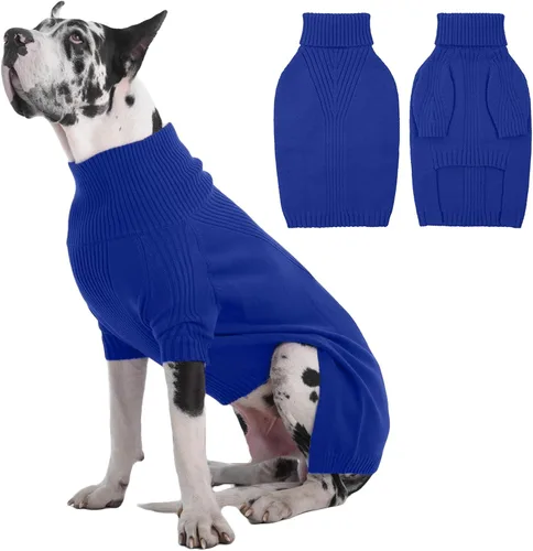 Miniatura 32 de IECOii Suéter extragrande para perro, suéteres térmicos cálidos para perros de raza gigante, ropa de punto, cuello alto de invierno, elástica