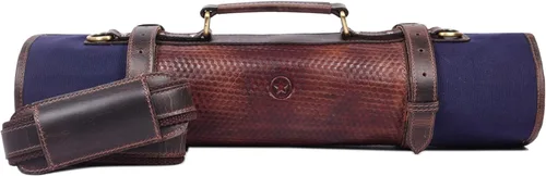 Miniatura 11 de Aaron Leather Goods Vendimia Estilo Bolsa de Almacenamiento de Rollo de Cuchillos de Cuero, 10 Bolsillos Elásticos y Expandibles, Correa de Hombro
