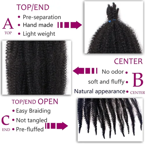 Miniatura 3 de ZRQ Cabello afro trenzado negro elástico para Butterfly Locs de 12 pulgadas, cabello trenzado de ganchillo Marley Twist preseparado, 3 paquetes