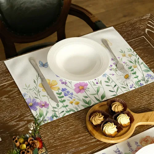 Miniatura 5 de GEEORY Daisy - Juego de 4 manteles individuales de primavera y verano de 12 x 18 pulgadas, diseño de flores silvestres, decoración rústica para Rosa