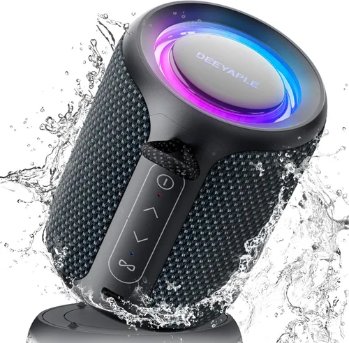 Miniatura 13 de Altavoz Bluetooth inalámbrico, IP67 impermeable y a prueba de polvo altavoz portátil con luces, sonido estéreo fuerte de 15 W, batería de 2500 mAh