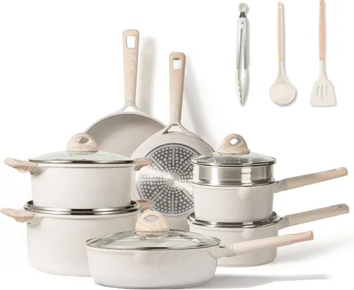 Miniatura 19 de CAROTE 10Pcs Pots and Pans Set Nonstick, Non Stick Cooking Set w/Frying Pans & Saucepans, Induction Kitchen Cookware Set Blanco
