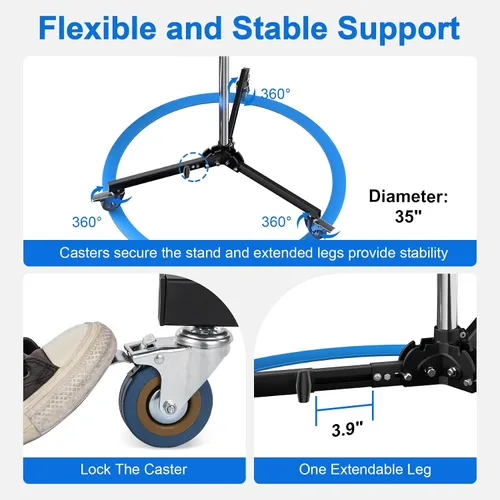Miniatura 6 de Selens Soporte de luz resistente de 98.4"/250cm con 2 empuñaduras de pistola, postes desmontables, ruedas giratorias de 360°, adaptador de tornillo