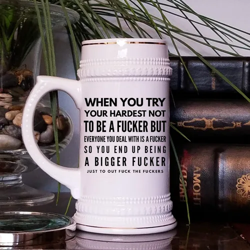 Miniatura 3 de Taza de cerveza inapropiada con refranes divertidos Fucker Mature Office Gag Jokes para compañeros de trabajo o amigos, humor grosero para adultos
