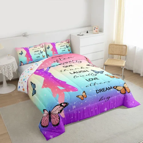 Miniatura 25 de Erosebridal Juego de ropa de cama de princesa de ballet, tamaño Queen, juego de edredón de 3 piezas para niñas bailarinas de ballet, lindo juego