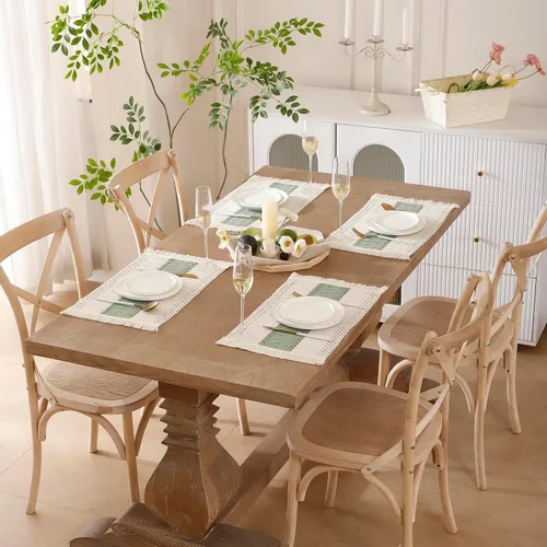 Miniatura 2 de Juego de 4 manteles individuales verdes de macramé para decoración de mesa con flecos, manteles individuales tejidos de arpillera natural para mesa