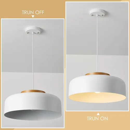 Miniatura 5 de Lámpara colgante grande, 17.7 pulgadas, tapa de madera natural, cable ajustable, lámpara de araña simple y moderna para comedor, mesa de cocina