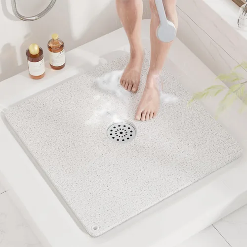 Miniatura 12 de HITSLAM Alfombrilla de ducha, de 24x24 pulgadas cuadrada, alfombrilla de bañera antideslizante, alfombrilla de baño de lúfa de PVC suave para bañera