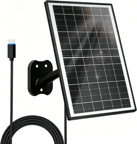 Zivif 13W Solar Panel for Security Camera, Solar Charger with USB-C/USB & 5.5x2.1mm DC Cbale, Compatible with 5V Battery Powered Camera, 360°