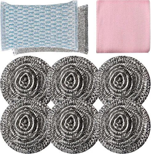 Miniatura 11 de 6 Piezas Estropajos de Lana de Acero - Almohadillas Limpiadoras Flexibles para Limpiar Platos, Ollas, Sartenes, Parrillas y Fregaderos