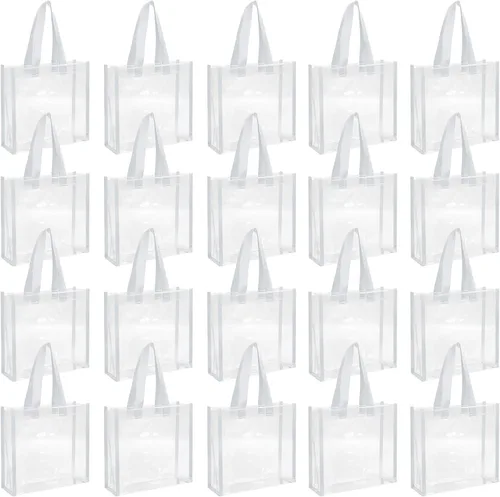Miniatura 12 de Paterr Paquete de 20 bolsas de plástico transparentes de 10 x 10 x 4 pulgadas, bolsa de regalo aprobada por estadios con asas para mujeres
