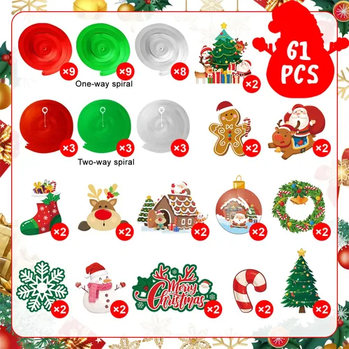 Miniatura 6 de 61 piezas de remolinos colgantes de Navidad, decoraciones colgantes de Navidad, muñeco de nieve y alce para decoraciones de fiesta de Navidad