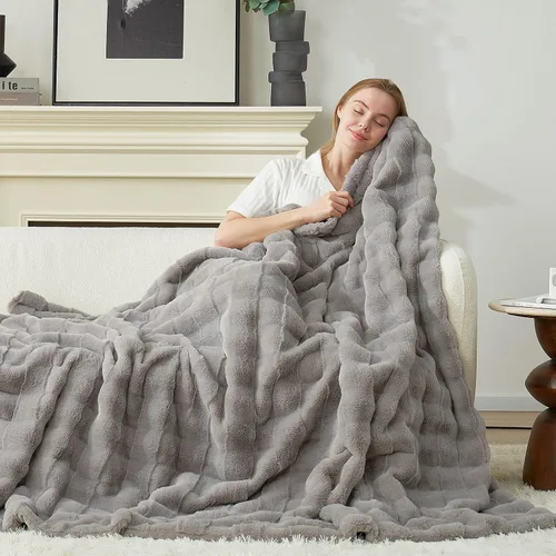 Miniatura 20 de Cozy Bliss Manta mullida de piel sintética para sofá, cama, sala de estar, 50 x 60 pulgadas