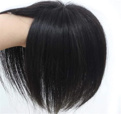 Miniatura 3 de Peluca de cabello humano lacio de 12 pulgadas, corona invisible para mujer, con cabello delgado, color negro