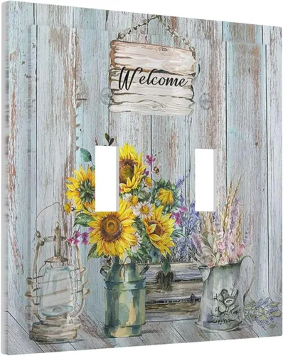 Miniatura 159 de Placa Cubierta de Interruptor de Luz de Palanca Individual con Diseño de Flor Botánica en Tablero de Madera Rústico Estilo Granja - Placa de Pared