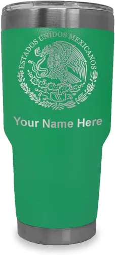 Miniatura 22 de LaserGram Vaso aislado al vacío de 20 onzas, bandera de México, grabado personalizado incluido (gris)