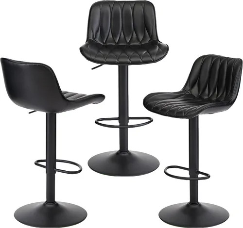 Miniatura 15 de FIRAVOE Juego de 3 taburetes de bar giratorios, taburetes de bar de altura de mostrador marrón con respaldo, taburete de bar ajustable de 25 a 33