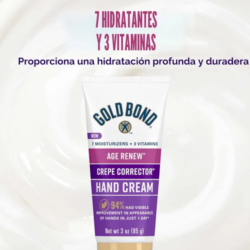 Miniatura 5 de Gold Bond Crema de manos correctora de piel de crepe Age Renew, fórmula revitalizante y suavizante, 88 ml.