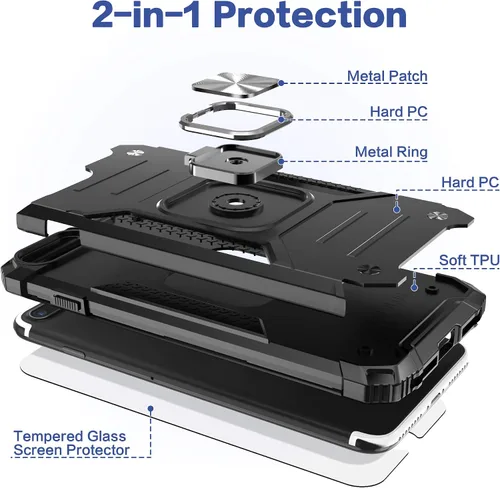 Miniatura 6 de Funda para iPhone 8 Plus Plus con protector de pantalla, cubierta de prueba de caídas de absorción de golpes con soporte para automóvil, funda Negro