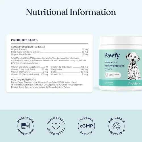 Miniatura 4 de Pawfy Probióticos para perros Apoya la salud digestiva, diarrea para perros pequeños y grandes Mejora la salud intestinal Suplementos anti