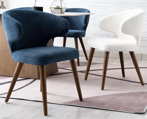 Miniatura 6 de VESCASA Juego de 2 sillas de comedor modernas de felpilla con patas de madera, sillas laterales tapizadas con respaldo curvado para comedor/sala