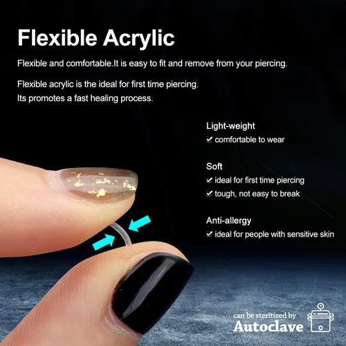 Miniatura 5 de PiercingJ 20 piezas de 14G 16G Bioflex Clear Bioflex Septum Anillos Retenedores Flexible Acrílico Anillo de nariz Retenedor en forma de U Piercing