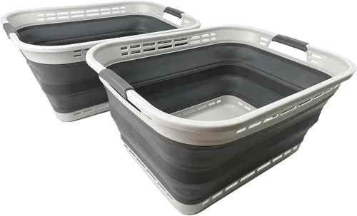 Miniatura 12 de SAMMART Cesta plegable de plástico para la ropa sucia de 42L (11 galones), contenedor de almacenamiento plegable y organizador, tina de lavado