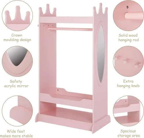 Miniatura 5 de UTEX Almacenamiento de Disfraces para Niños con Espejo, Guardarropa de Disfraces para Niños, Armario Colgante Abierto, Closet de Almacenamiento