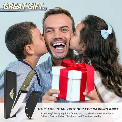 Miniatura 8 de KOMWERO Cuchillo de hoja fija con funda Kydex, hoja de acero D2 de 4.52", cuchillo de espiga completa con mango verde G10, cuchillos de caza al aire