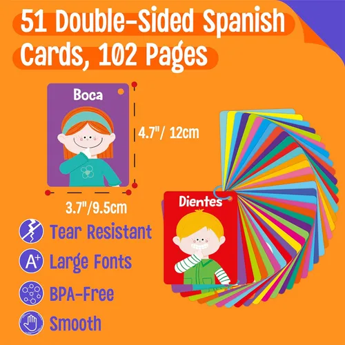 Miniatura 2 de 51 PIEZAS Tarjetas cognitivas en español para bebés, impresas a doble cara, 7 en 1 tarjetas coloridas, alfabeto, números, alimentos, animales