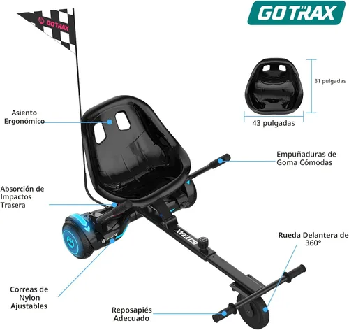 Miniatura 7 de Gotrax Hoverboard - Accesorio de asiento de kart para patineta de equilibrio automático de 6.5", 8", 8.5", 10", longitud del marco ajustable