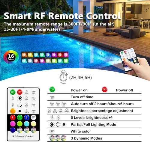 Miniatura 9 de HL Luces de piscina con control remoto, luz LED sumergible con foco, luz flotante recargable RGB, lámpara subacuática impermeable para piscina sobre