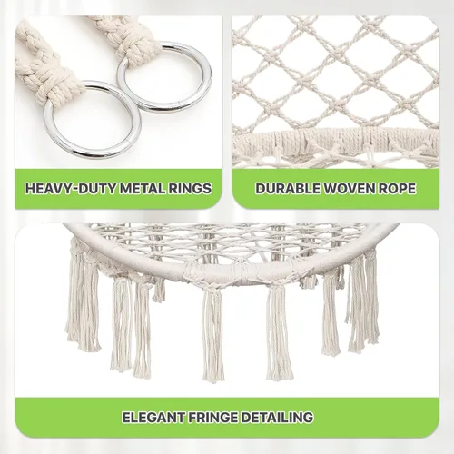 Miniatura 6 de Magshion Silla hamaca colgante con acogedor cojín completo, silla columpio de macramé exterior con capacidad de 350 libras, muebles decorativos Beige