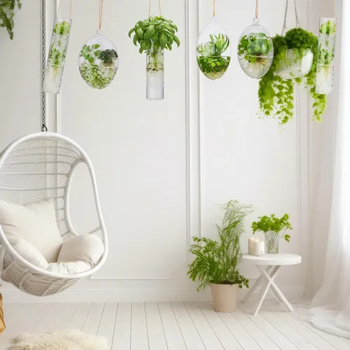 Miniatura 5 de Zopeal Juego de 6 macetas de vidrio para colgar en la pared, estación de propagación de terrario, contenedor de riego con cuerda y gancho