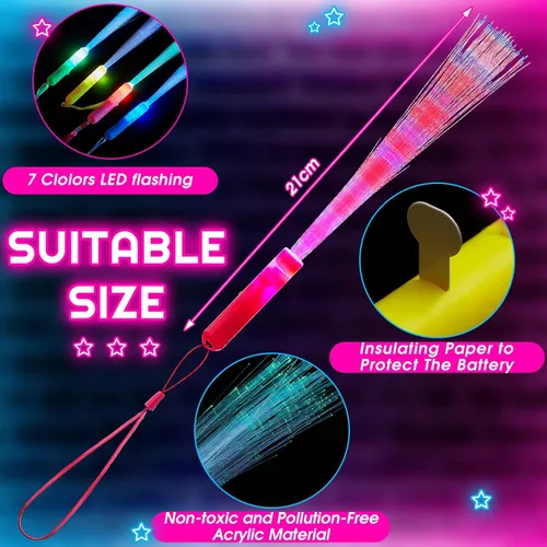 Miniatura 2 de Lewtemi 48 varitas de fibra brillante con luz LED, varitas de fibra óptica LED intermitentes, recuerdos de fiesta ópticos, coloridos, funcionan
