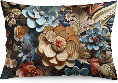 Miniatura 20 de Fundas de almohada florales azules de 12 x 20 pulgadas para primavera y verano, funda de cojín decorativa con cremallera, fundas de almohada
