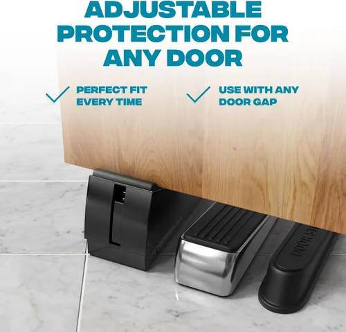 Miniatura 3 de STRONGEST HOME Topes de puerta ajustables XL con resorte, cuña resistente de 3 pulgadas para entradas gruesas y de gran tamaño, agarre de goma Negro