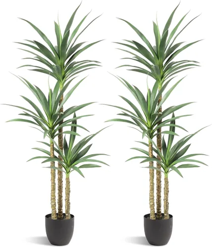Waoops Árbol artificial de agave artificial de 5.3 pies con 3 cabezas en maceta de plástico, árbol falso para decoración del hogar, decoración de