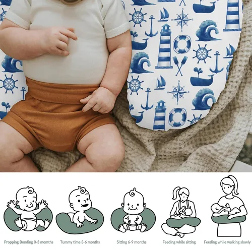 Miniatura 6 de Fundas de almohada náuticas de lactancia para bebés náuticos de color blanco marino para niño y niña, brújula, anclajes de ballena, almohada de Azul