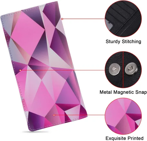 Miniatura 115 de HUA ANGEL Billetera para mujer, ultra delgada y delgada, con bloqueo RFID, tarjetero de crédito, doble embrague, carteras largas, regalo para A-ámbar