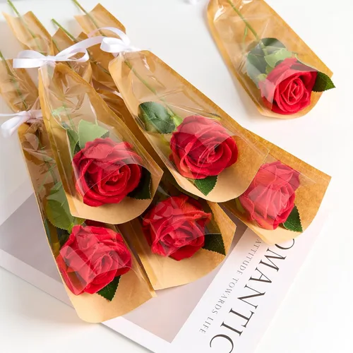 Miniatura 4 de Mauproy Paquete de 50 fundas de rosas individuales, bolsas de flores individuales, bolsas de papel kraft con cintas para graduación, barras