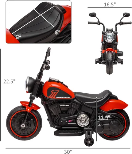 Miniatura 7 de Aosom Motocicleta para niños con ruedas de entrenamiento, juguete de 6V para montar para niños de 18 a 48 meses, motocicleta a batería para niños