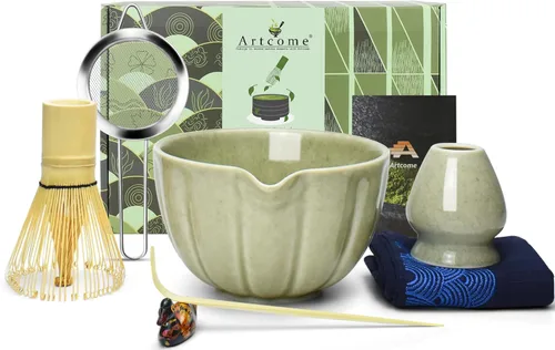 Miniatura 10 de Artcome Juego de té Matcha japonés de 4 piezas, cuenco Matcha con boquilla de vertido, batidor de matcha, cuchara de té, soporte para batidor, kit